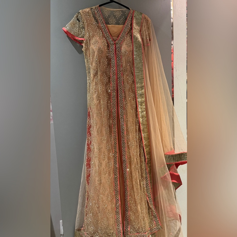 Elegant Gold and Red Embellished Kurta